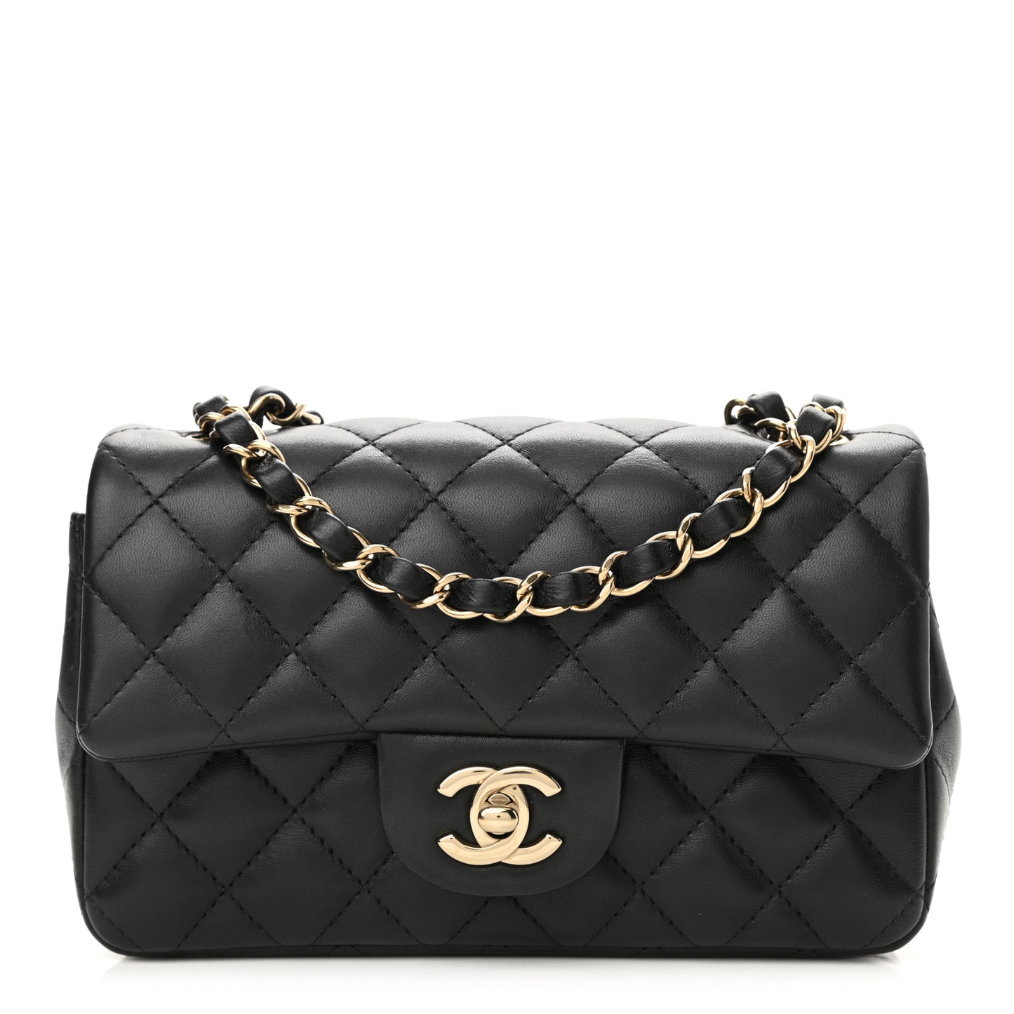 Lambskin Quilted Mini Rectangular Flap Black