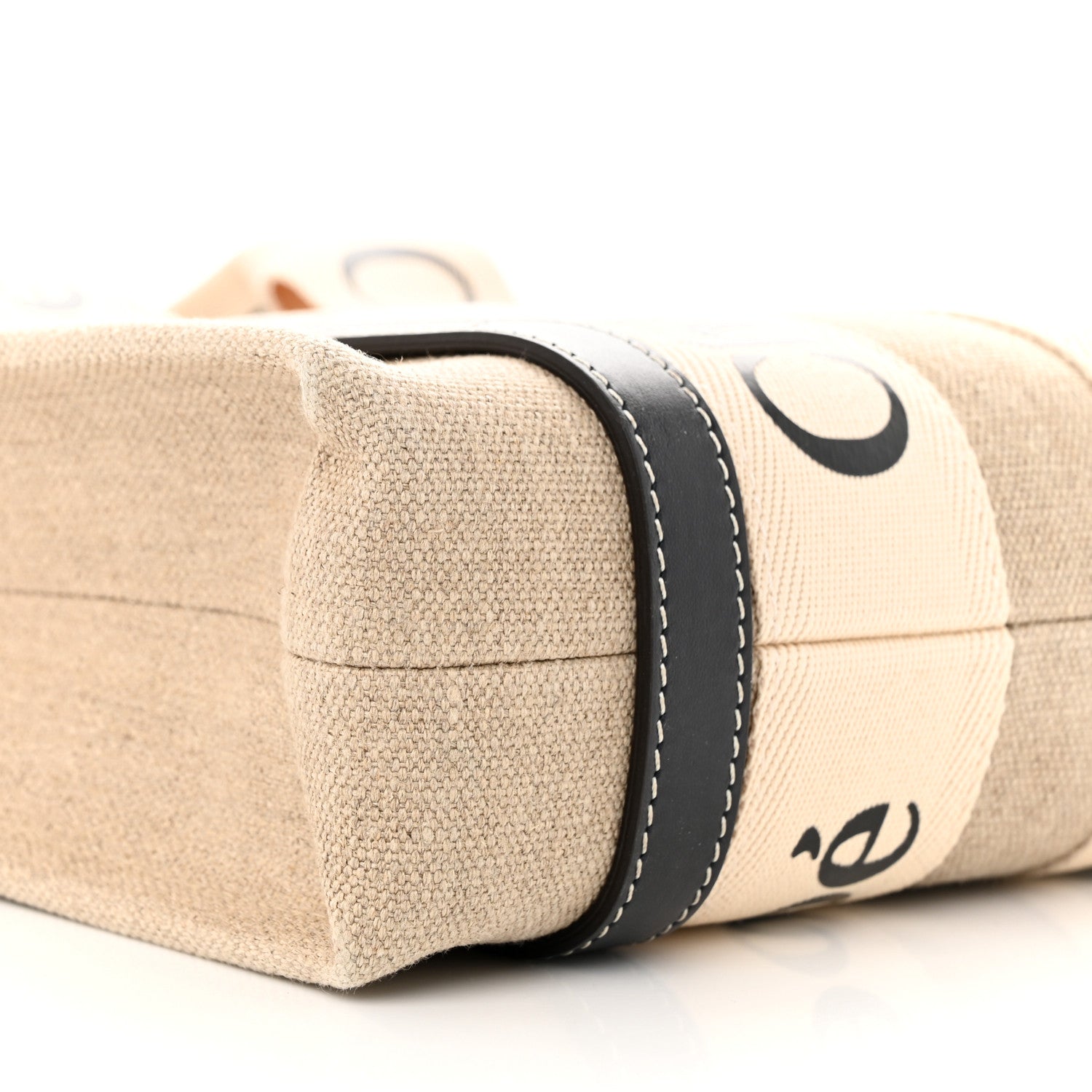 Chloe Linen Calfskin Small Woody Ribbon Tote White Black 9 of 10