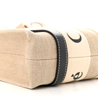 Chloe Linen Calfskin Small Woody Ribbon Tote White Black 9 of 10