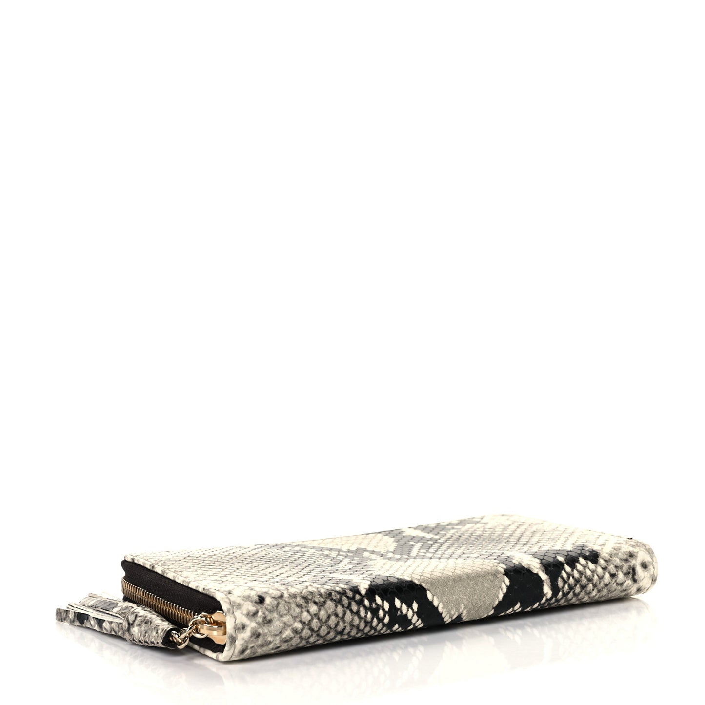 Snakeskin Embossed Zip Around Wallet Black White