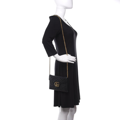 Gucci Calfskin Matelasse Mini GG Marmont Chain Wallet Black 2 of 8