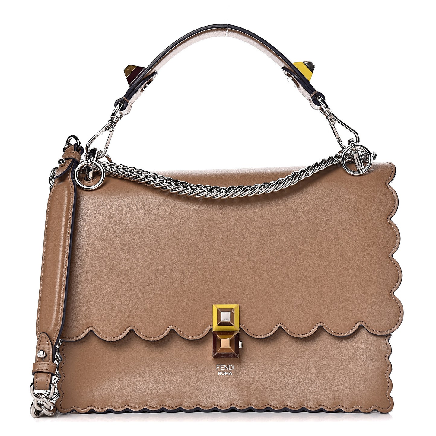 Vitello Liberty Scalloped Studded Kan I Shoulder Bag Sand