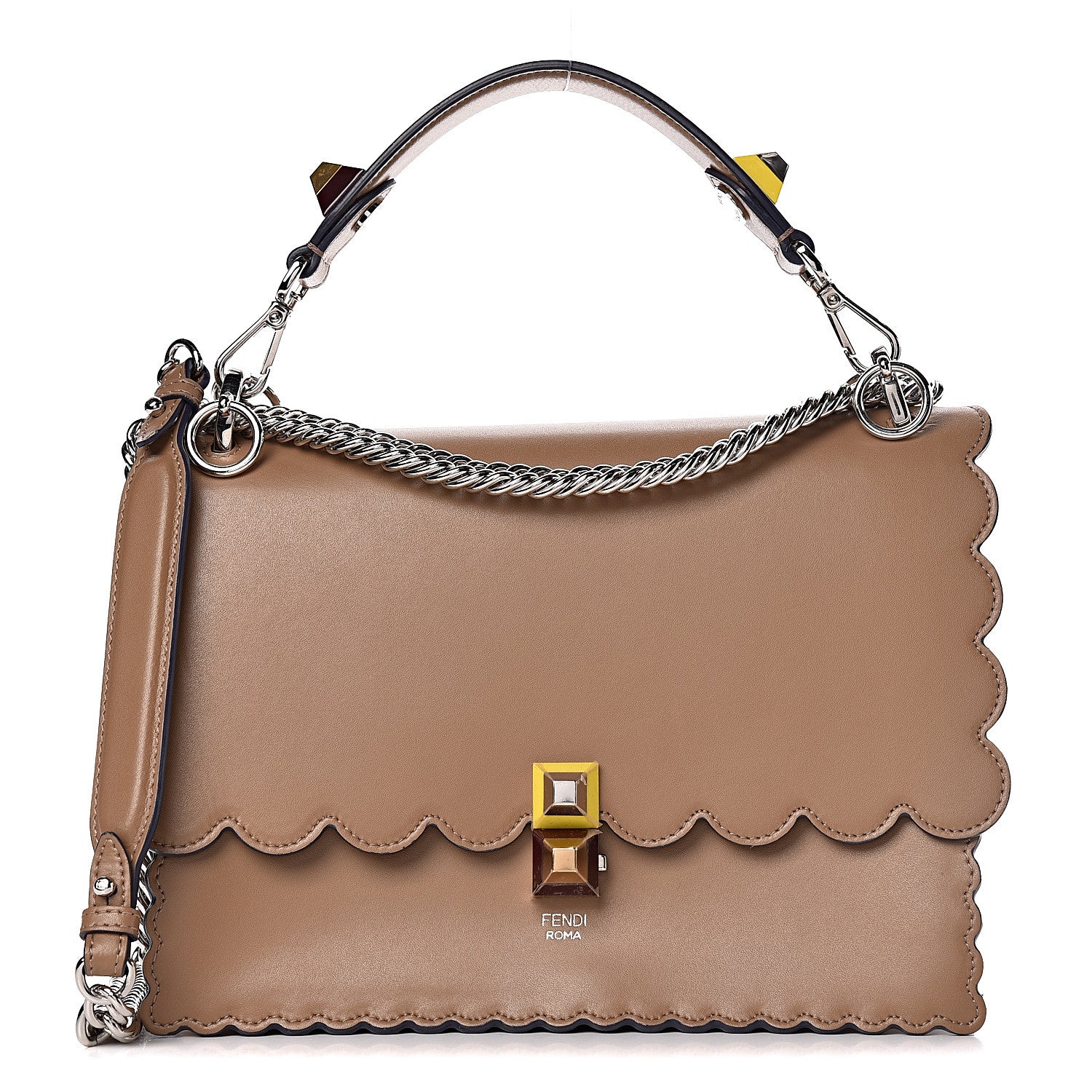 Fendi Vitello Liberty Scalloped Studded Kan I Shoulder Bag Sand 1 of 12