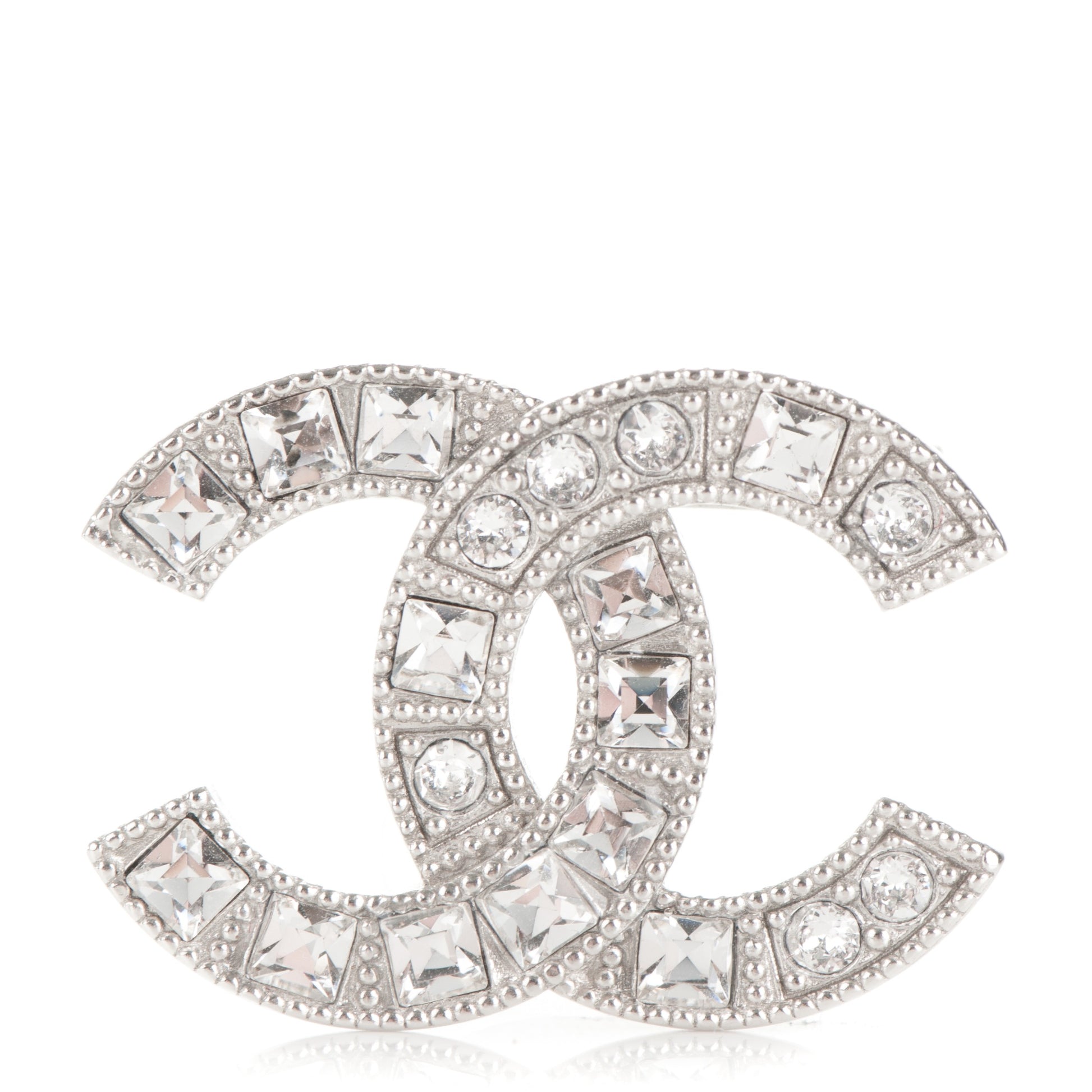 Chanel Crystal CC Mini Brooch Silver 1 of 4