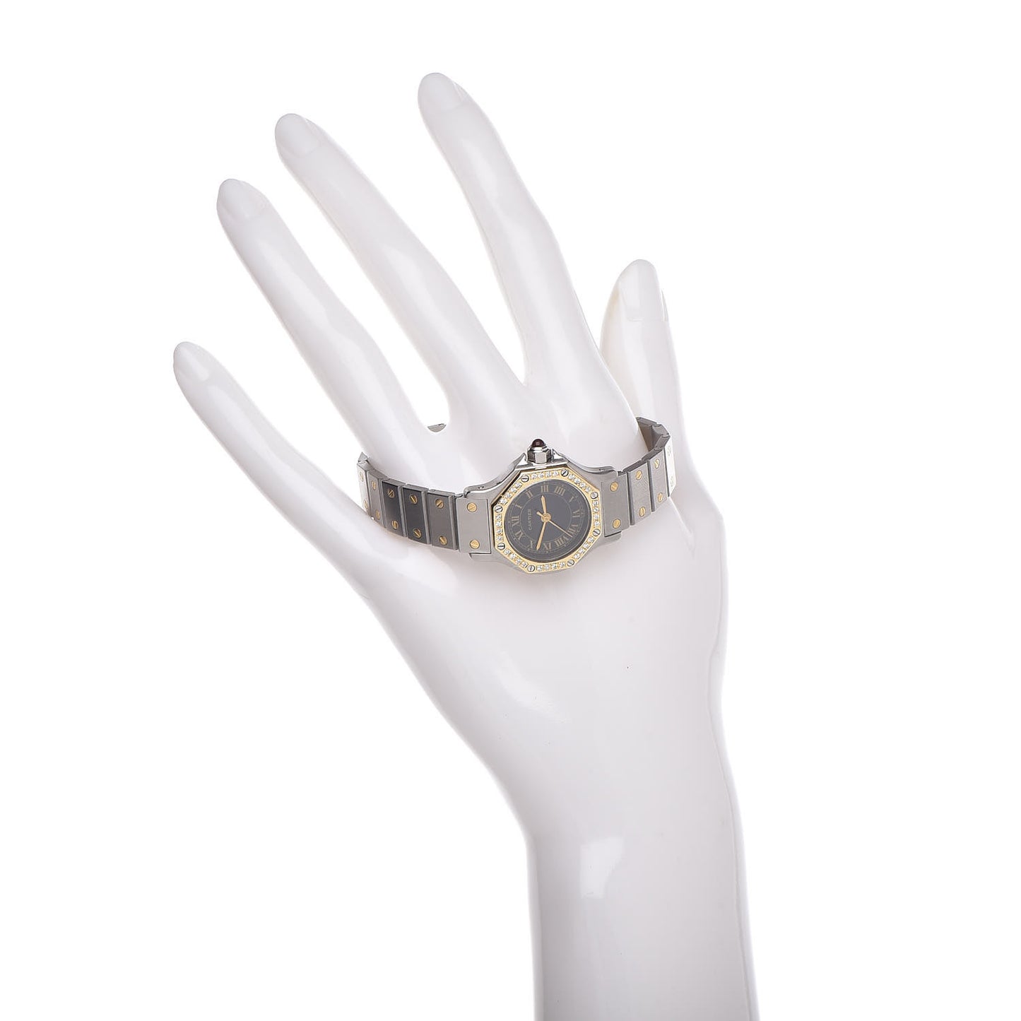 Stainless Steel 18K Yellow Gold Diamond 25mm Santos Octagon Automatic Watch Black