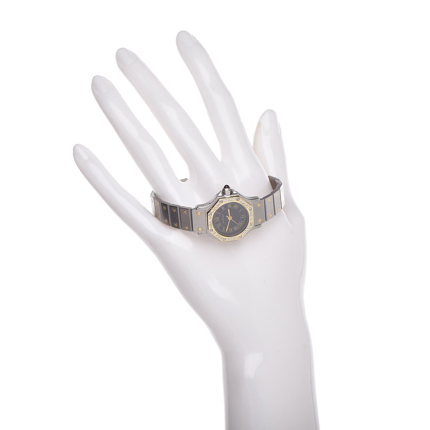 Cartier Stainless Steel 18K Yellow Gold Diamond 25mm Santos Octagon Automatic Watch Black 2 of 7
