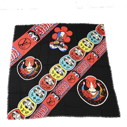 Louis Vuitton Silk Wool Monogram Kabuki Stickers Shawl Black 1 of 5