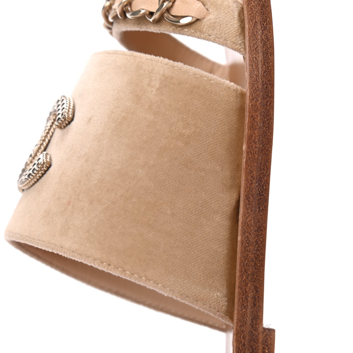 Velvet Chain Mule Sandals 37 Beige
