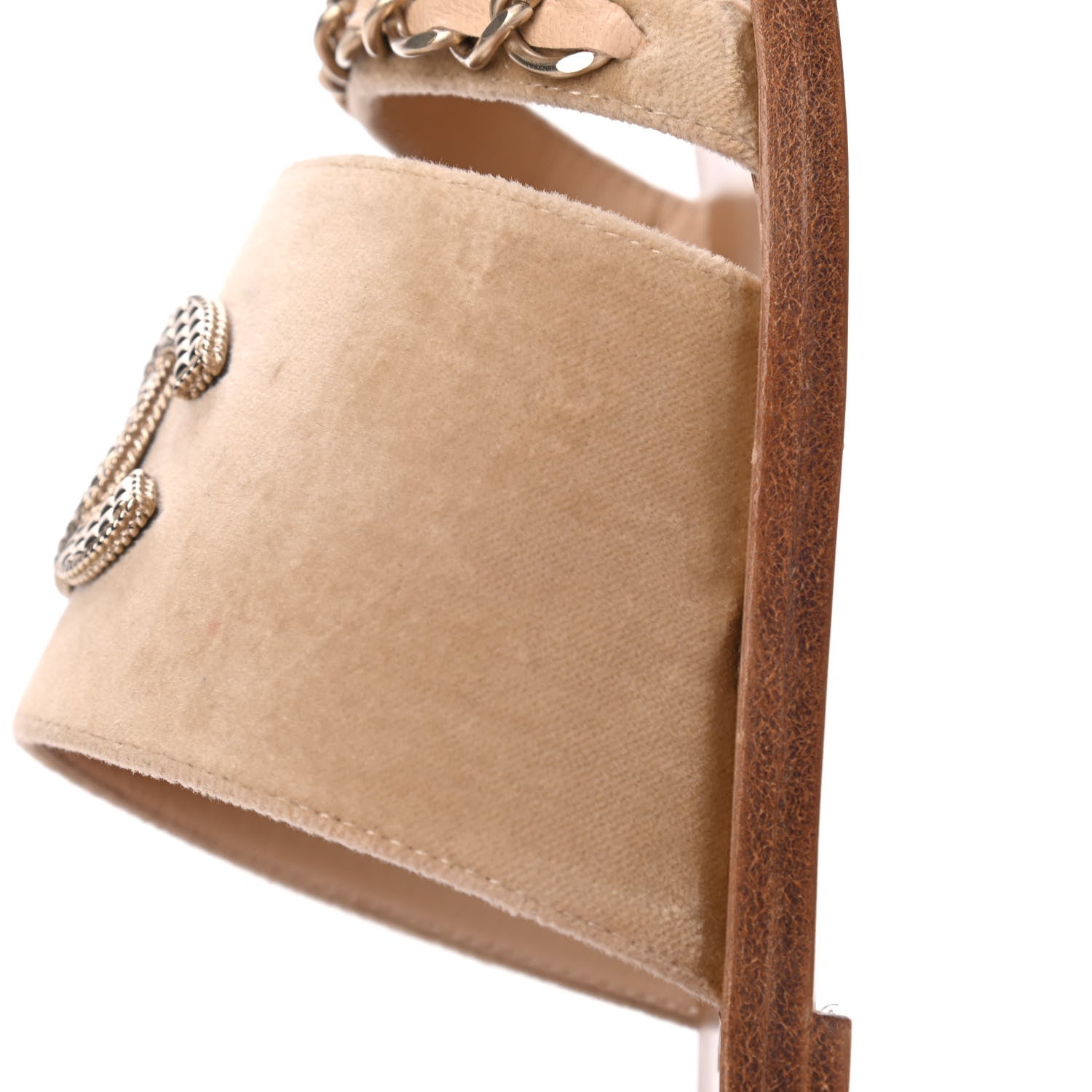 Chanel Velvet Chain Mule Sandals 37 Beige 8 of 16