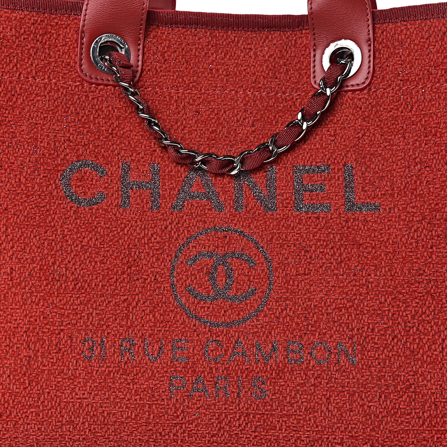 Lurex Boucle Medium Deauville Tote Red