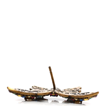 Gucci Metal Crystal Butterfly Stud Earrings Aged Gold Multicolor 4 of 4