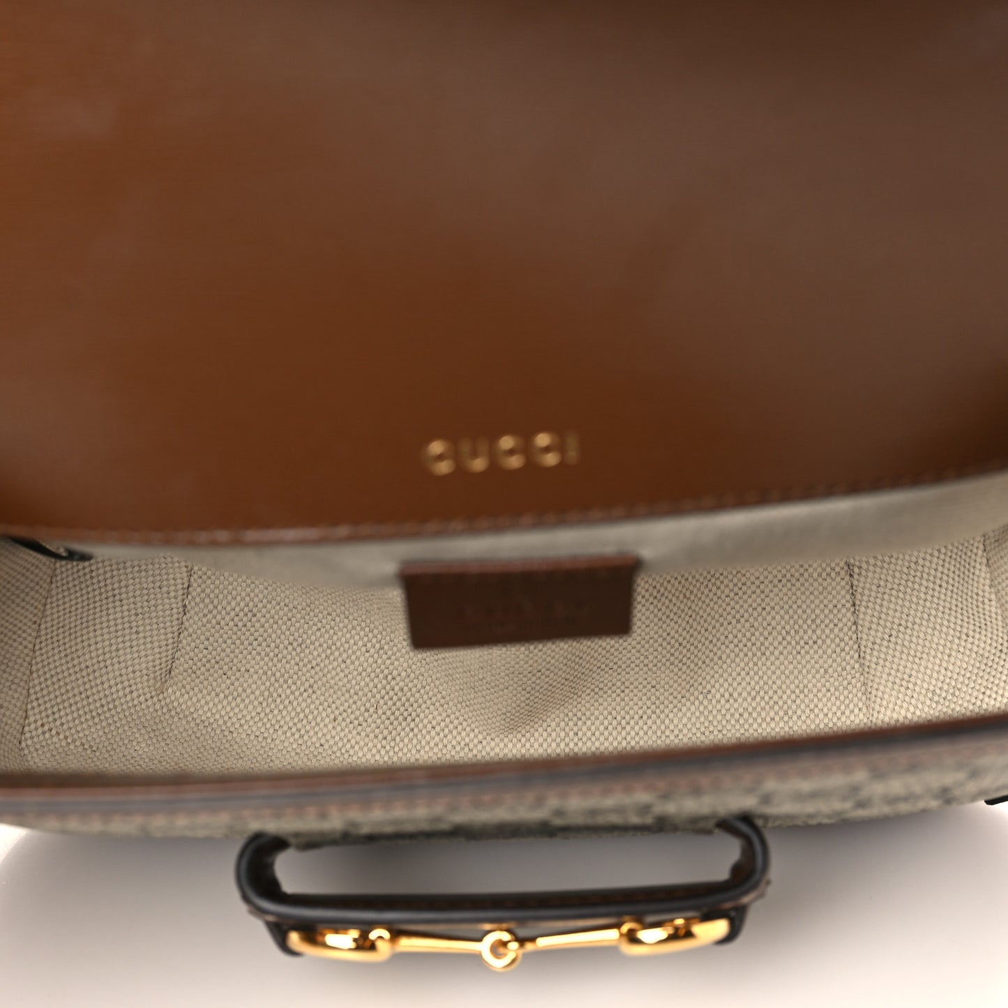 GG Supreme Monogram Web Mini Horsebit 1955 Shoulder Bag Beige Brown Sugar