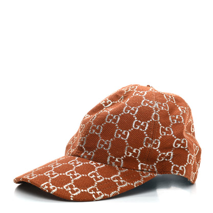 Gucci Canvas Lame GG Monogram Rush Baseball Hat S Burnt Orange Silver 1 of 9