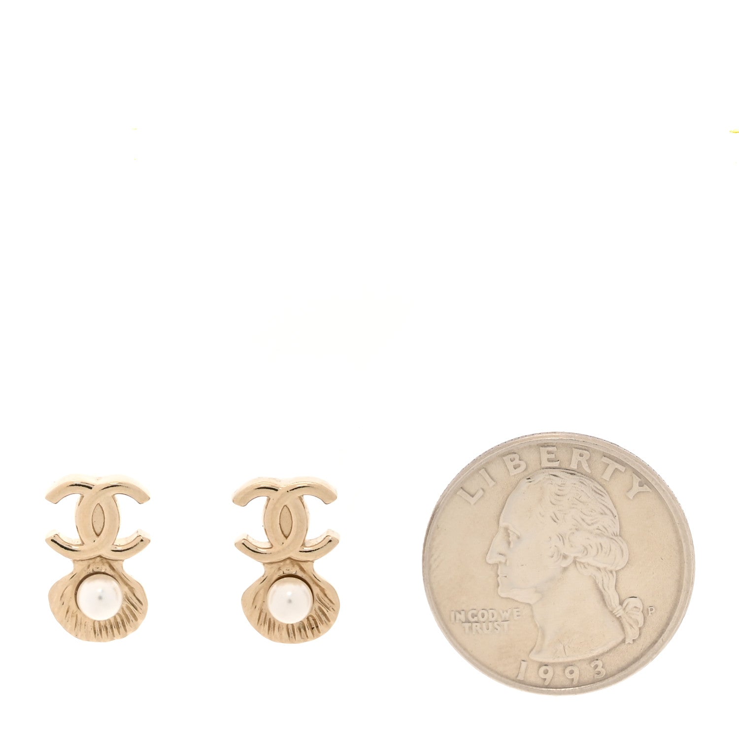 Chanel Pearl CC Shell Earrings Gold Pearly White 2 of 5