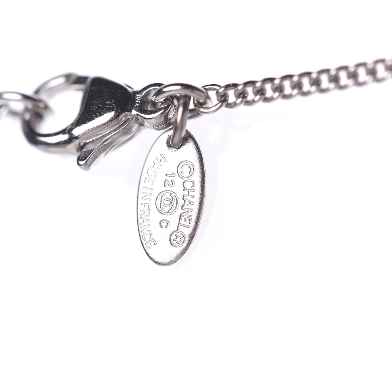 Chanel Crystal CC Pendant Necklace Silver 6 of 7