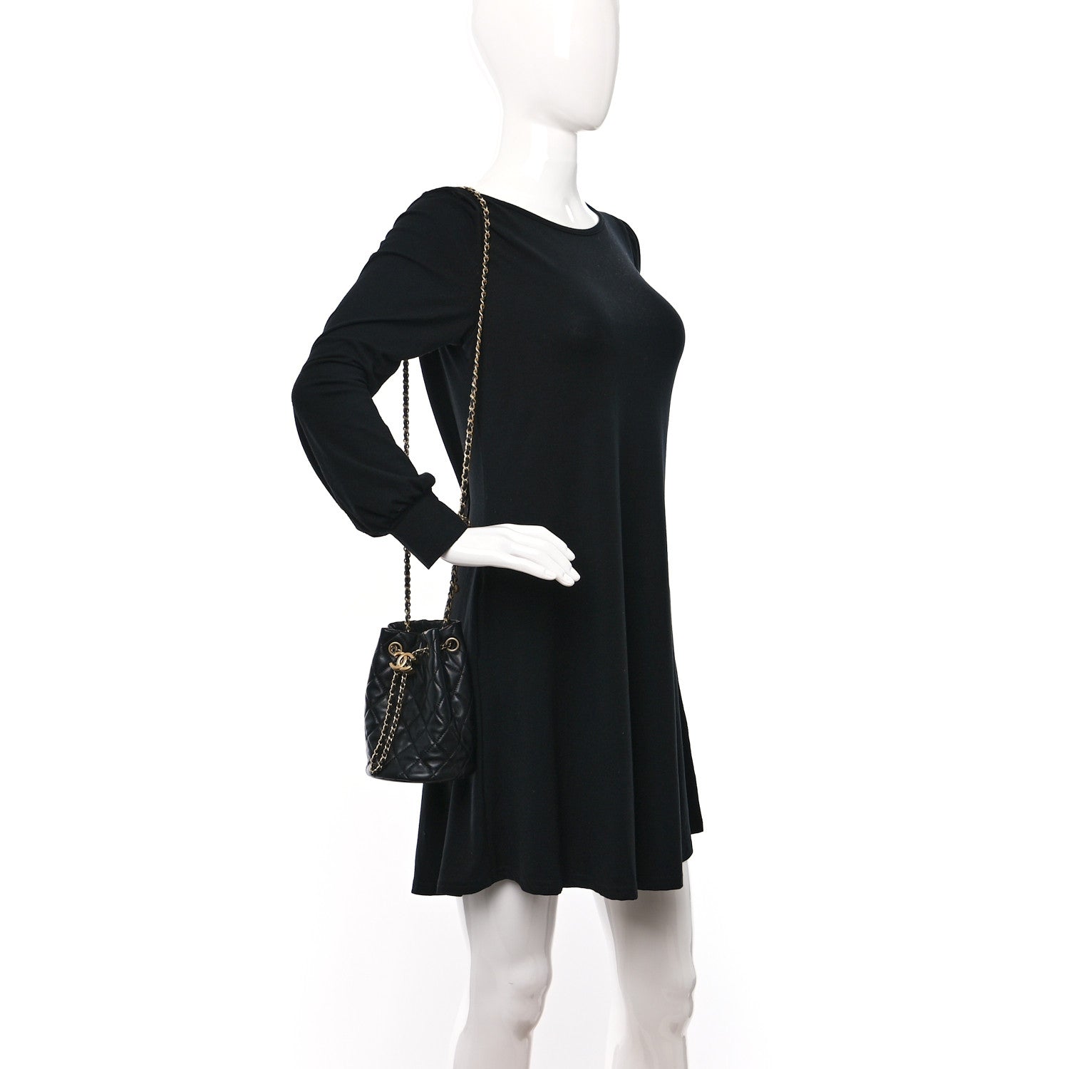 Chanel Lambskin Quilted Pearl Crush Drawstring Bag Black 2 of 8