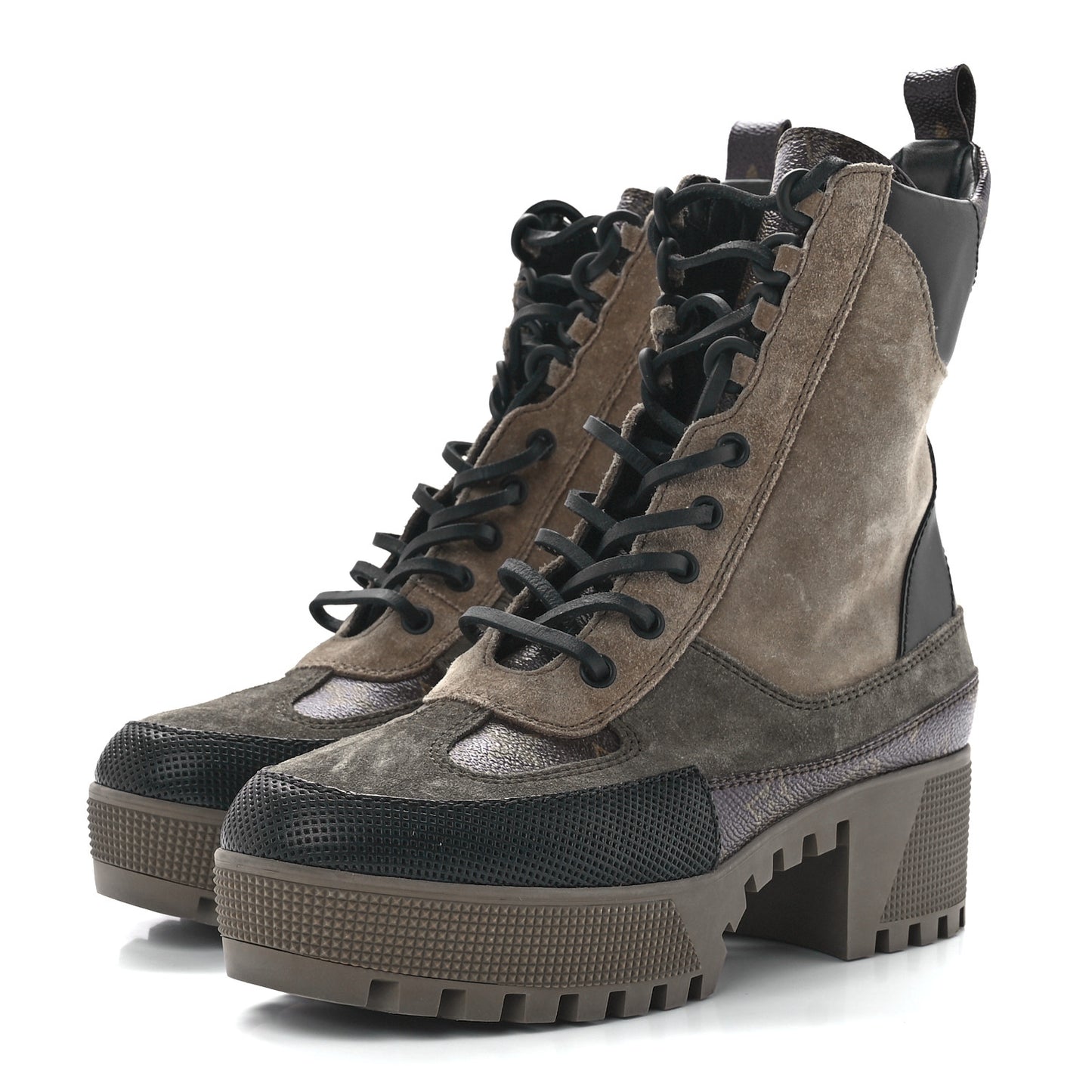 Suede Calfskin Monogram Laureate Platform Desert Boots 37.5 Beige