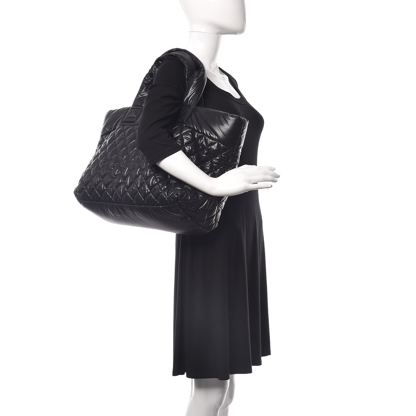 Nylon Quilted Large Coco Cocoon Tote Black