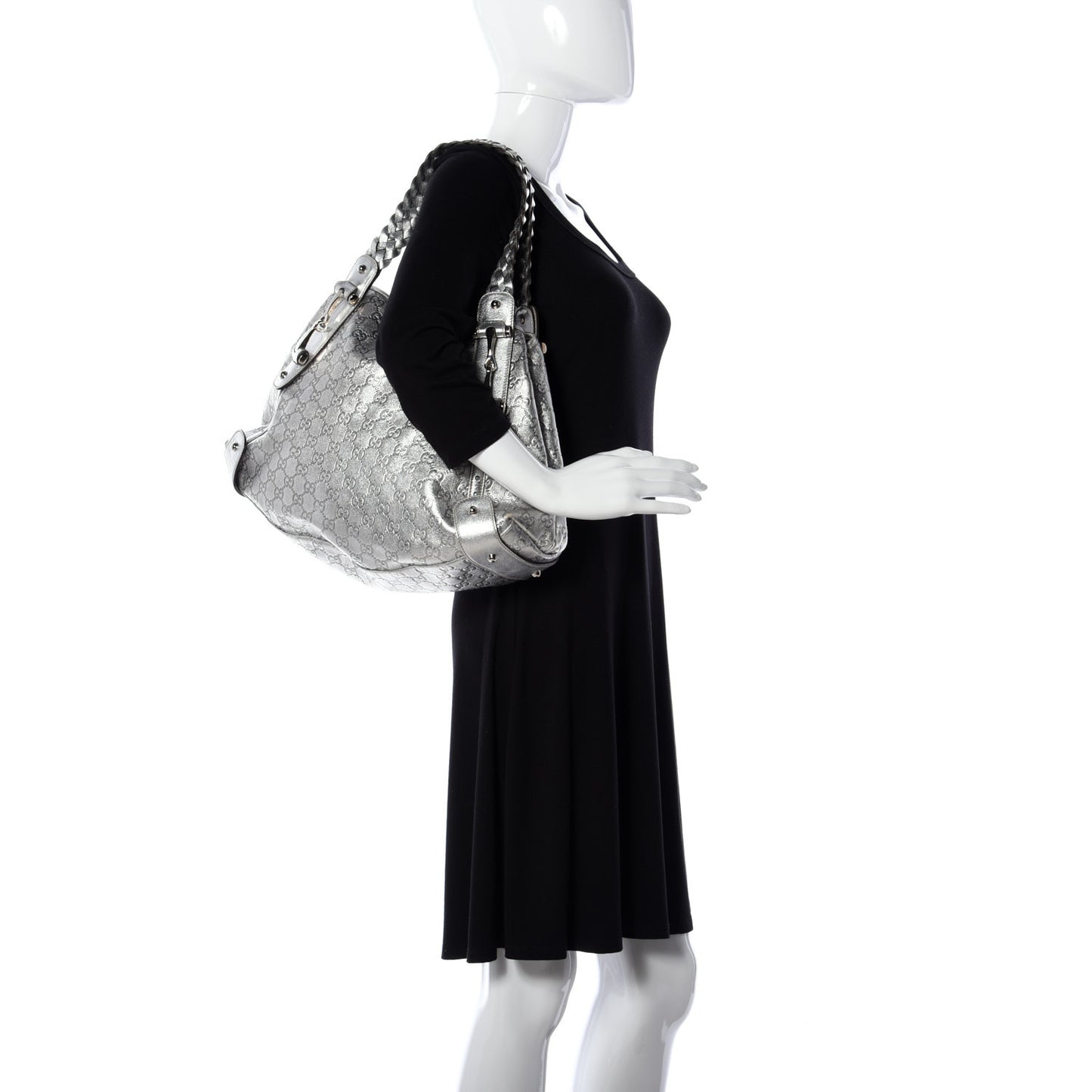 Metallic Guccissima Medium Pelham Shoulder Bag Silver
