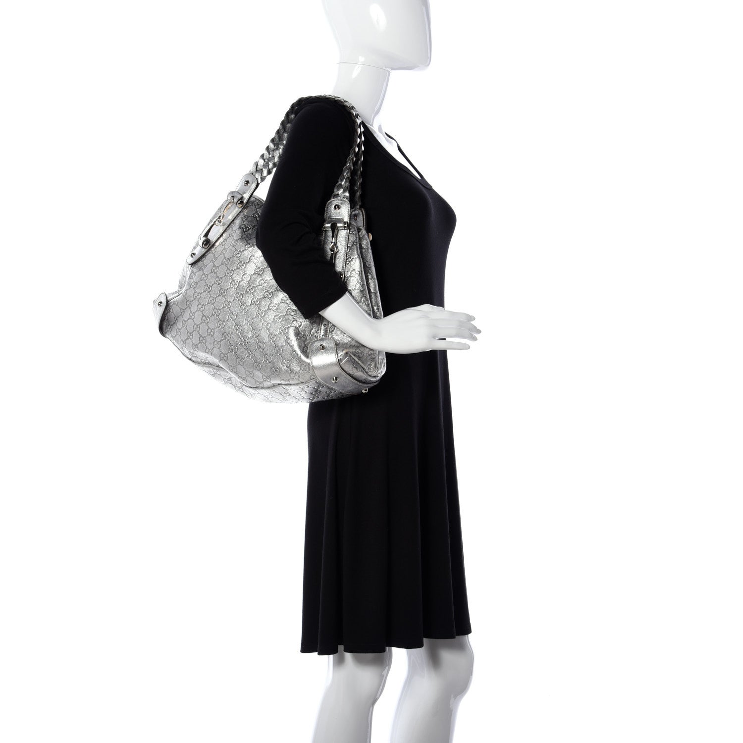 Gucci Metallic Guccissima Medium Pelham Shoulder Bag Silver 2 of 9