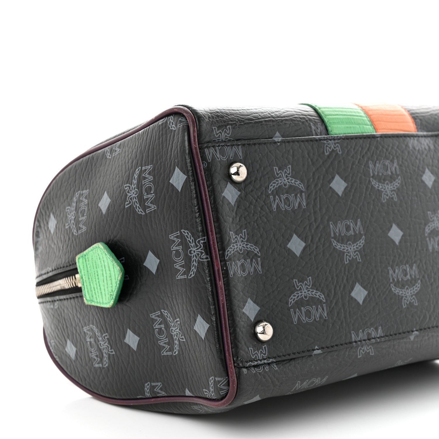 MCM Visetos Striped Munich Lion Small Boston Satchel Black 10 of 17