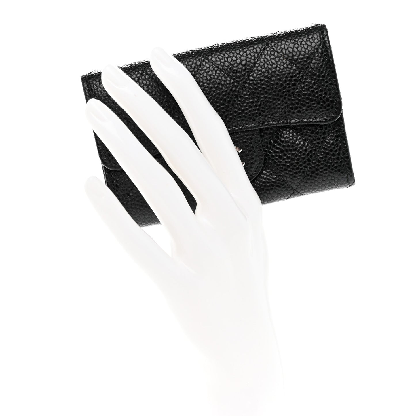 Caviar Quilted Flap Card Holder Wallet Black