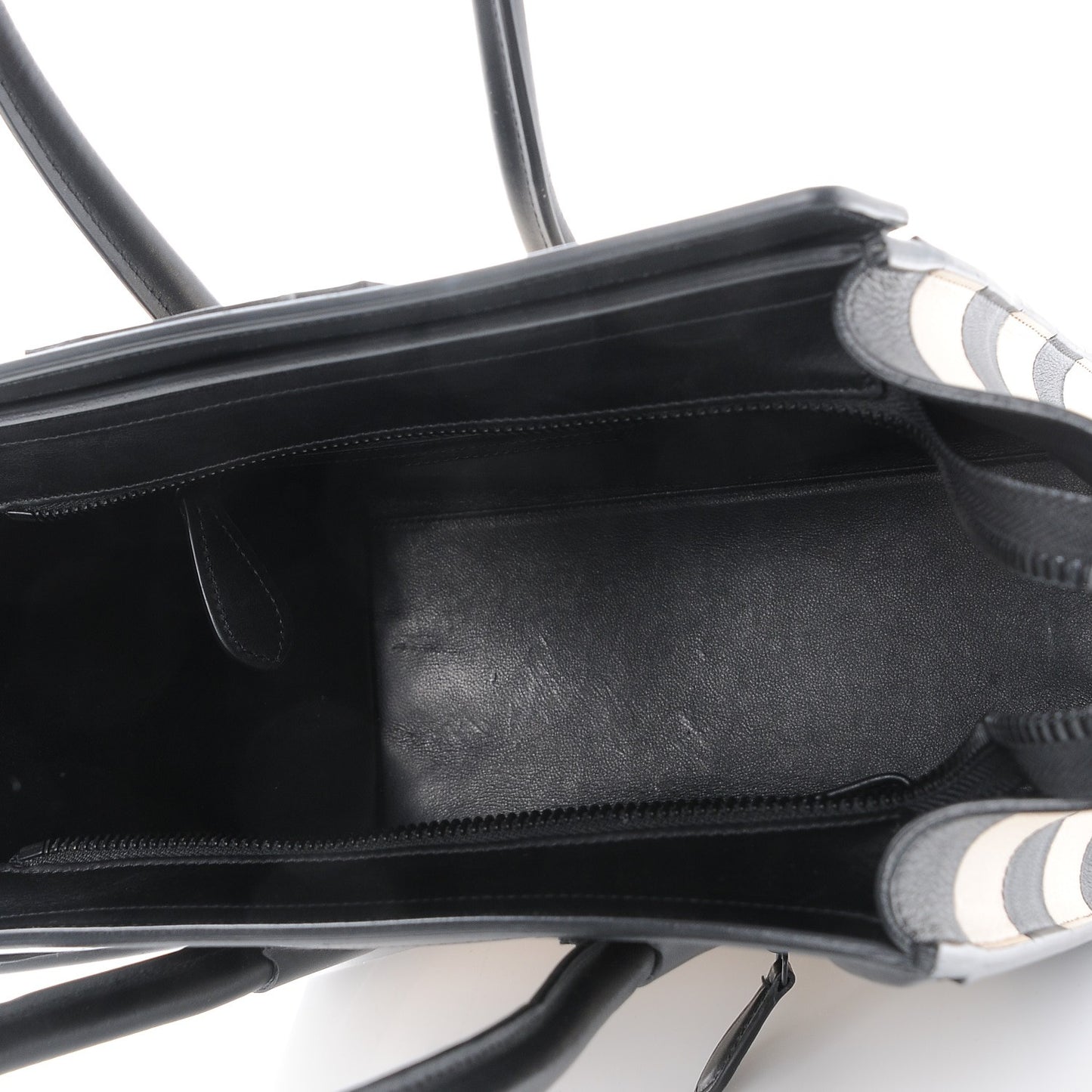 Sleek Calfskin Micro Bi-Color Luggage Black Beige