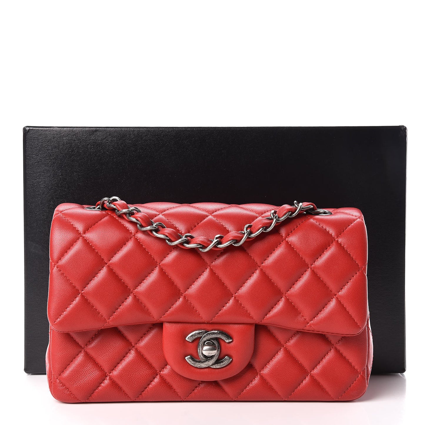 Lambskin Quilted Mini Rectangular Flap Red