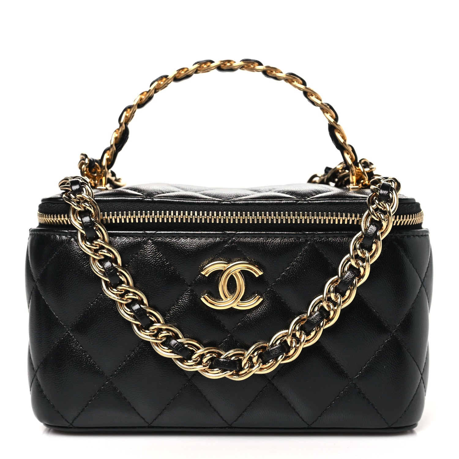 Chanel Lambskin Quilted Golden Links Top Handle Vanity Case With Chain Black 1 of 10
