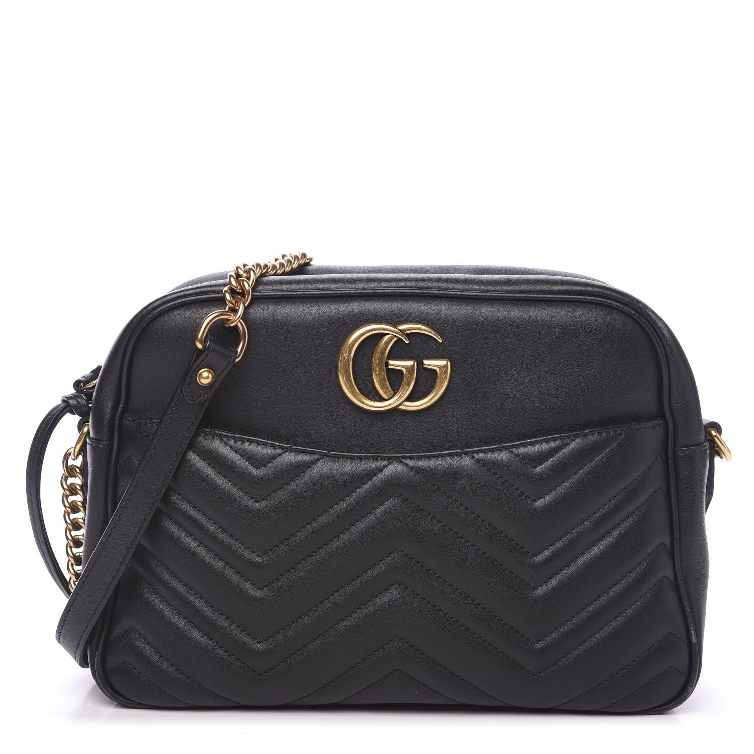 Gucci Calfskin Matelasse Medium GG Marmont Chain Shoulder Bag Black 1 of 9