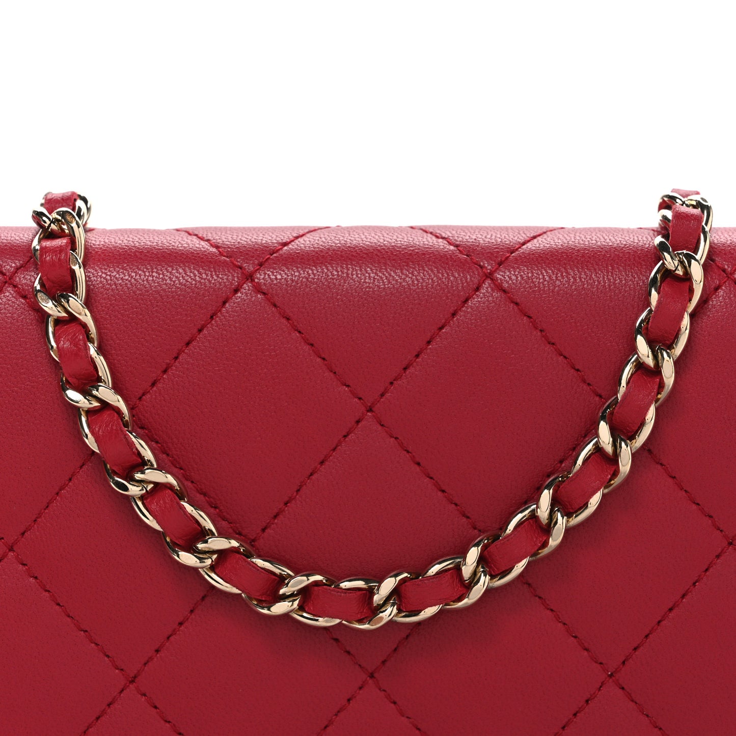 Lambskin Quilted Wallet On Chain WOC Dark Pink