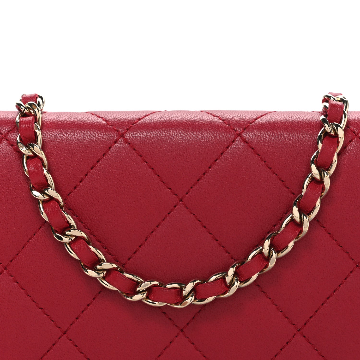 Chanel Lambskin Quilted Wallet On Chain WOC Dark Pink 9 of 12