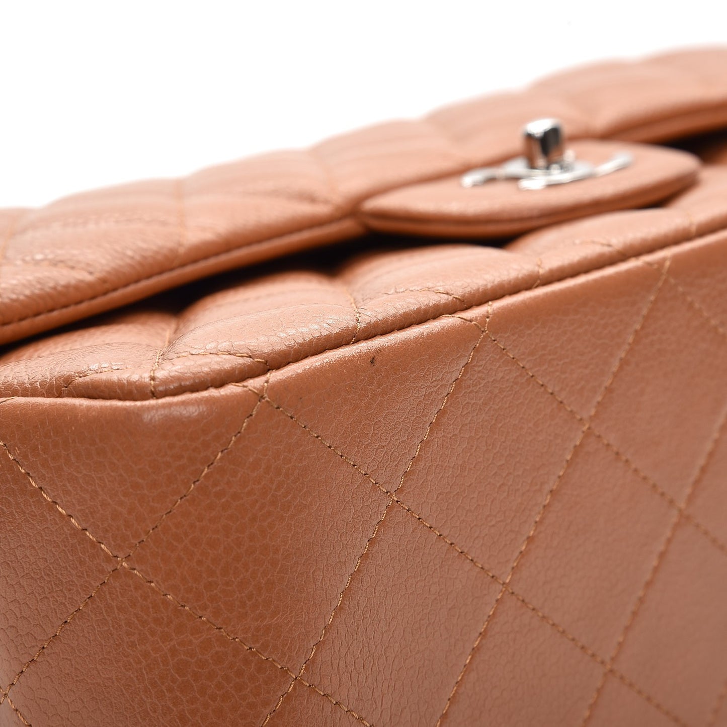 Caviar Quilted Jumbo Double Flap Light Brown