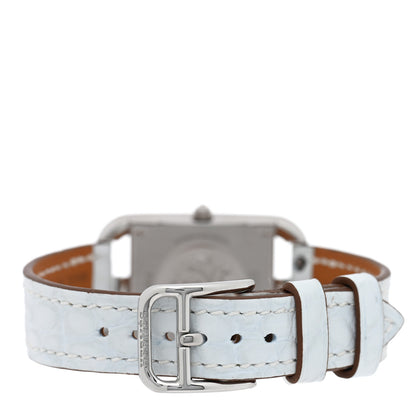 Hermes Stainless Steel Alligator Diamond Bezel Mother of Pearl 23mm Cape Cod Quartz Watch Bleu Brum 3 of 5