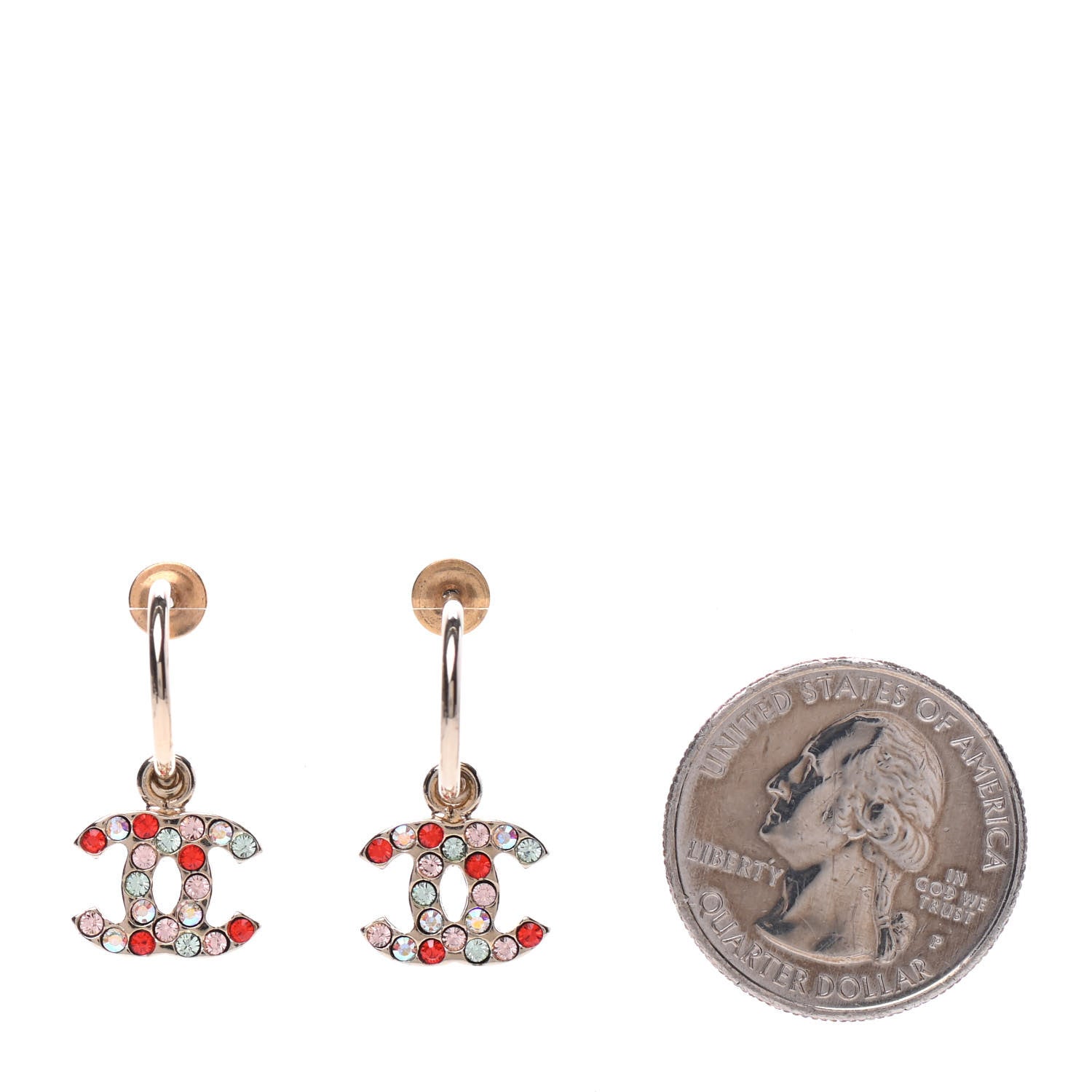 Chanel Crystal CC Drop Earrings Gold Multicolor 2 of 4