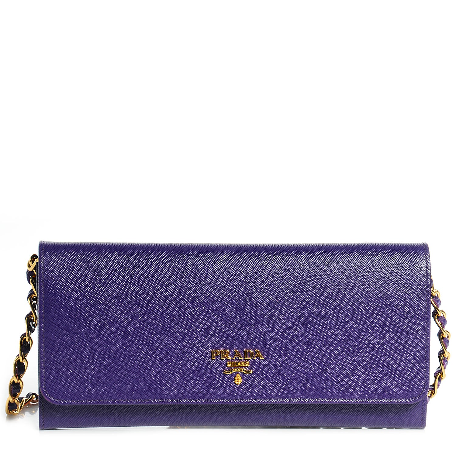 Prada Saffiano Metal Oro Chain Wallet Viola 1 of 9