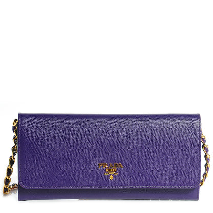 Prada Saffiano Metal Oro Chain Wallet Viola 1 of 9