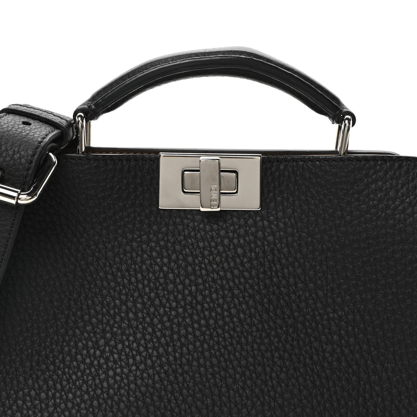 Cuoio Romano Vitello Cover Glazed Fabric Bi-Color FF 1974 Mini Peekaboo I SEE U Satchel Black Brown