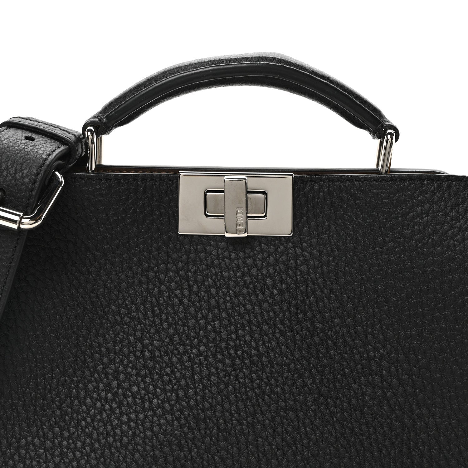 Fendi Cuoio Romano Vitello Cover Glazed Fabric Bi-Color FF 1974 Mini Peekaboo I SEE U Satchel Black Brown 7 of 9