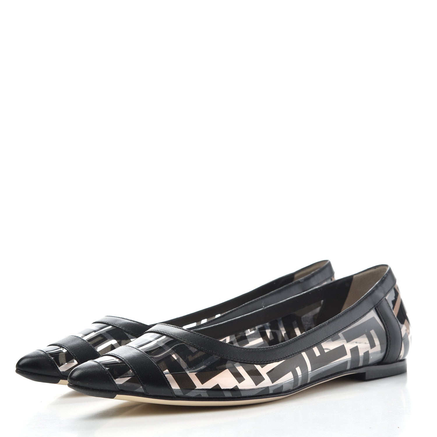 Fendi PVC Calfskin FF Colibri Ballerina Flats 37.5 Black 3 of 9