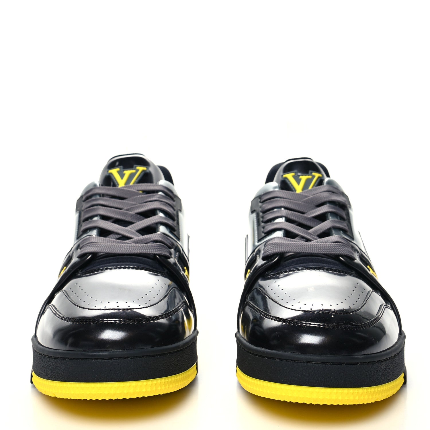 Louis Vuitton Mix Materials Monogram Mens LV Trainer Sneakers 8.5 Black Yellow 2 of 8