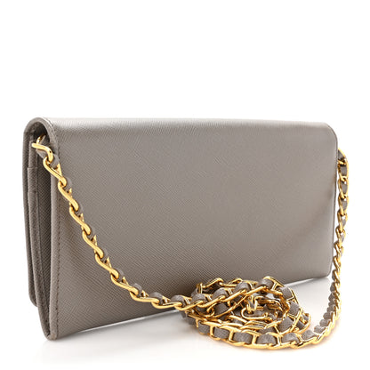 Prada Saffiano Metal Oro Chain Wallet Argilla 3 of 14