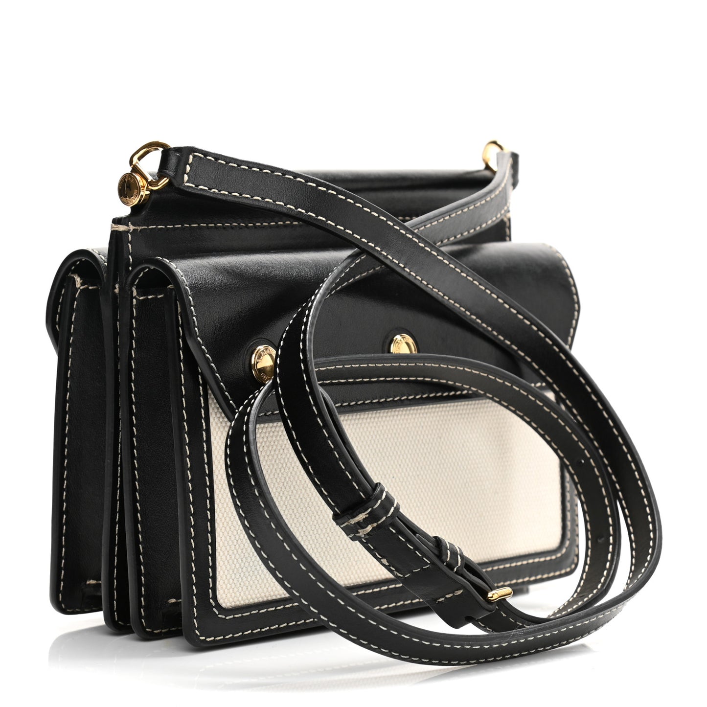 Smooth Calfskin Canvas Horseferry Print Mini Title Bag with Pocket Black