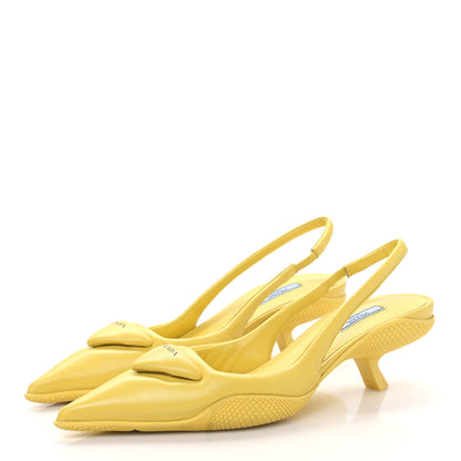 Prada Spazzolato Triangle Logo Pointed Toe 45mm Slingback Pumps 38 Ananas 3 of 8