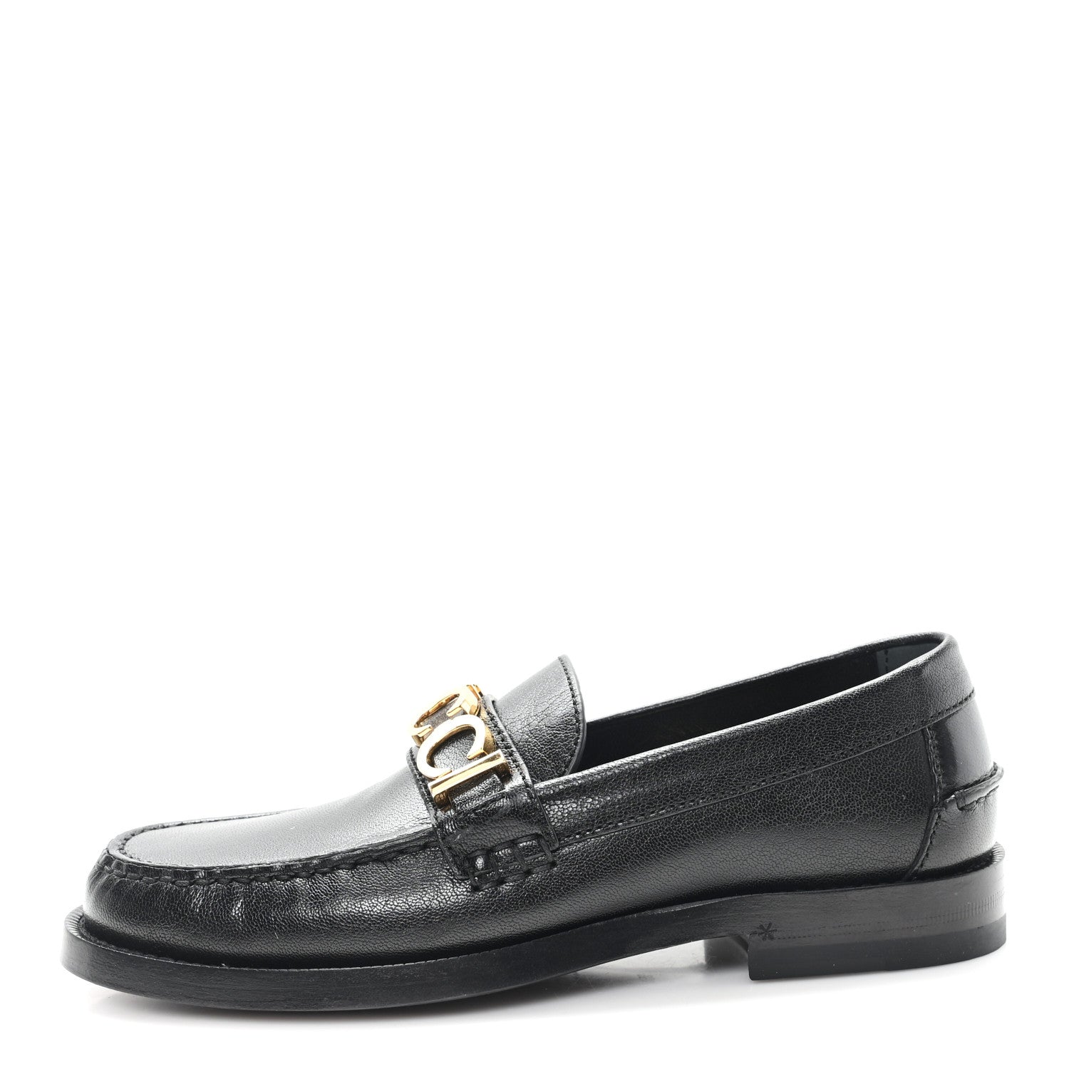 Gucci Goatskin Womens Logo 15mm Loafers 35.5 Black 1 of 10