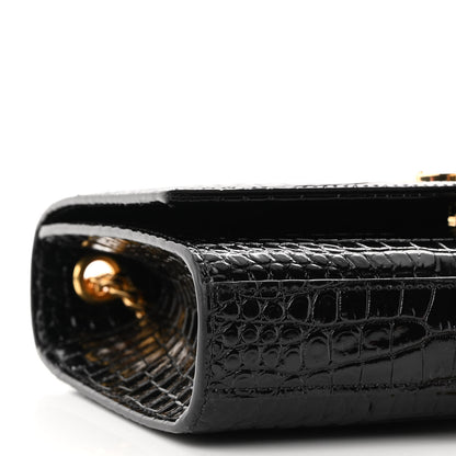 Saint Laurent Calfskin Crocodile Embossed Small Classic Monogram Kate Tassel Satchel Black 8 of 10