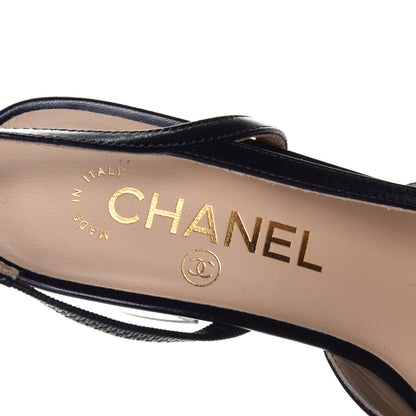 Chanel Goatskin Grosgrain Cap Toe CC Slingback Sandals 36 Black 7 of 9