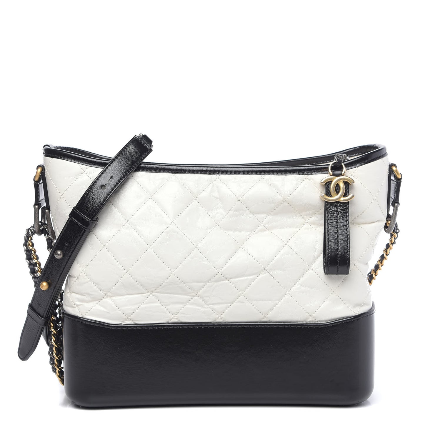 Aged Calfskin Quilted Medium Gabrielle Hobo Black White