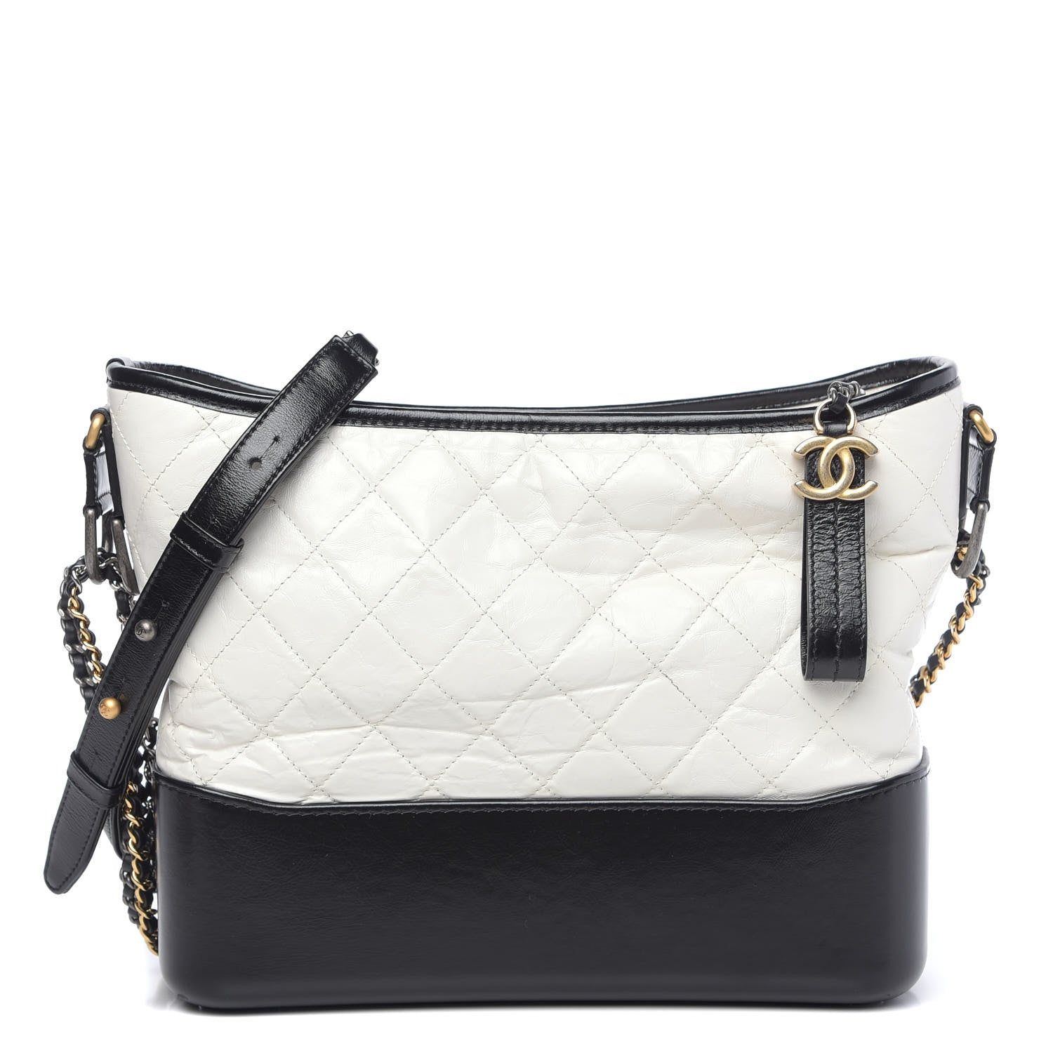 Chanel Aged Calfskin Quilted Medium Gabrielle Hobo Black White 1 of 12