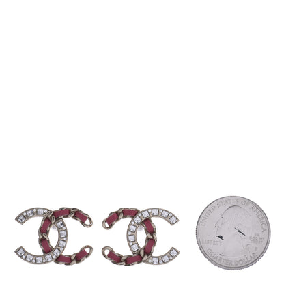 Chanel Crystal Baguette Lambskin Chain CC Stud Earrings Pink Gold 2 of 4